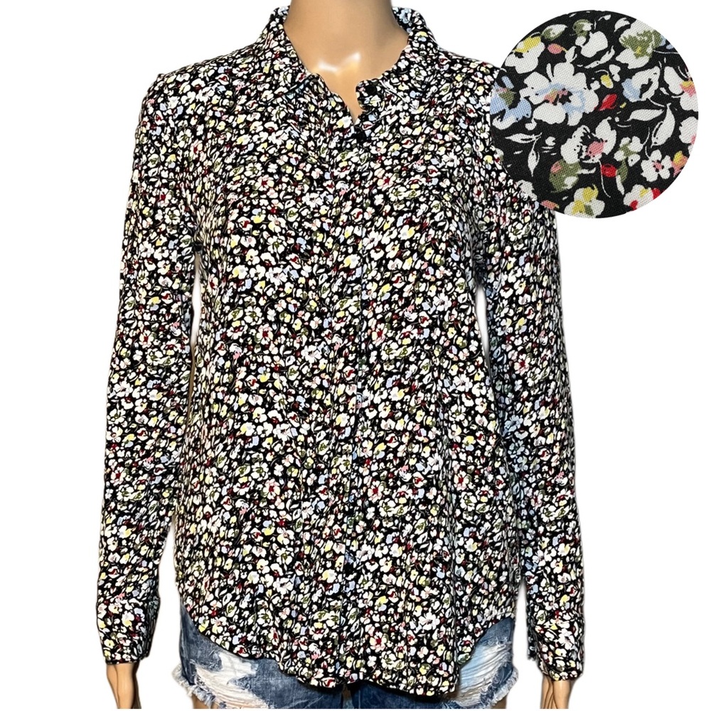 ALEXANDER JORDAN Rayon Floral Button Down Top Medium